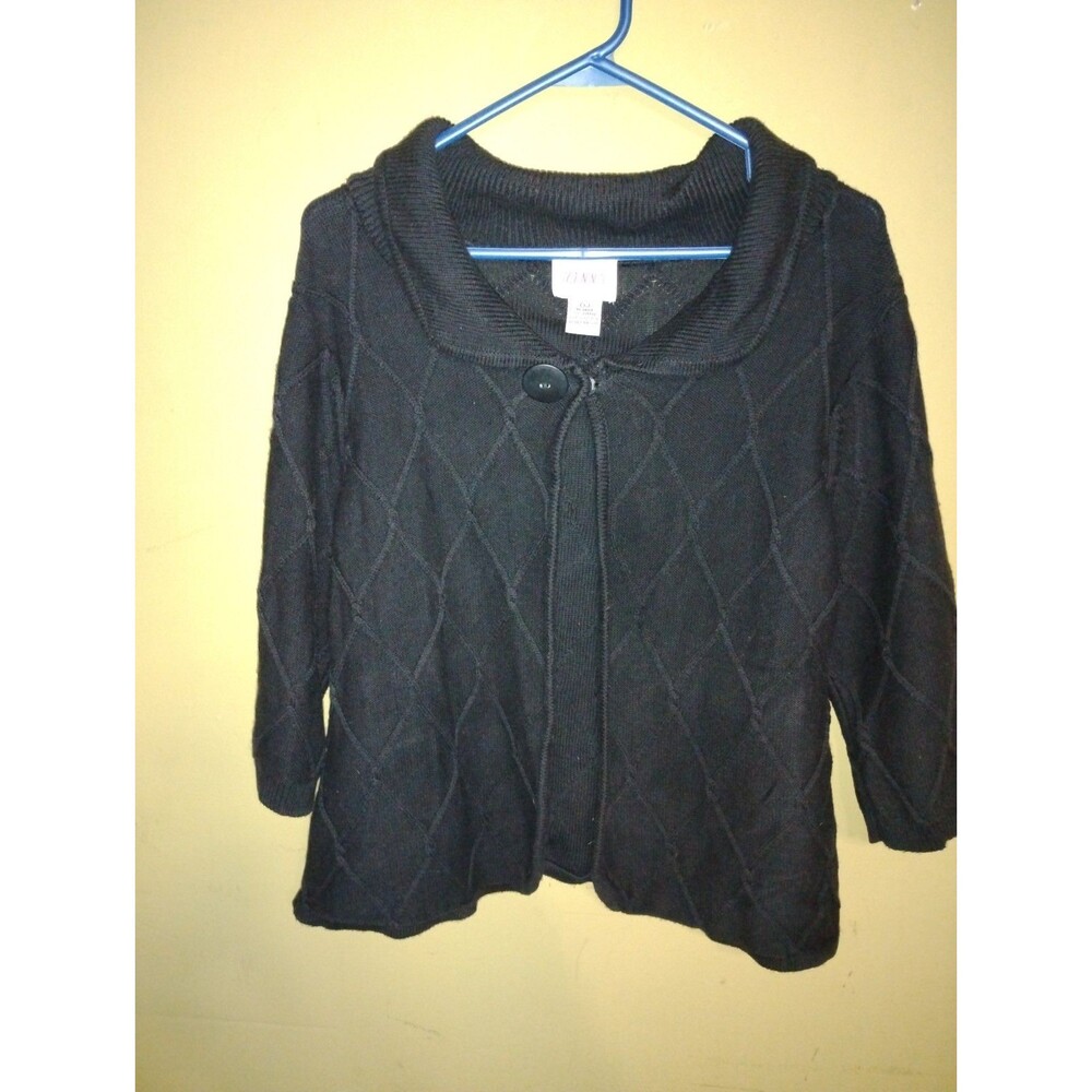 "Jenny" single button sweater diamond knit large cowl neck black medium weight